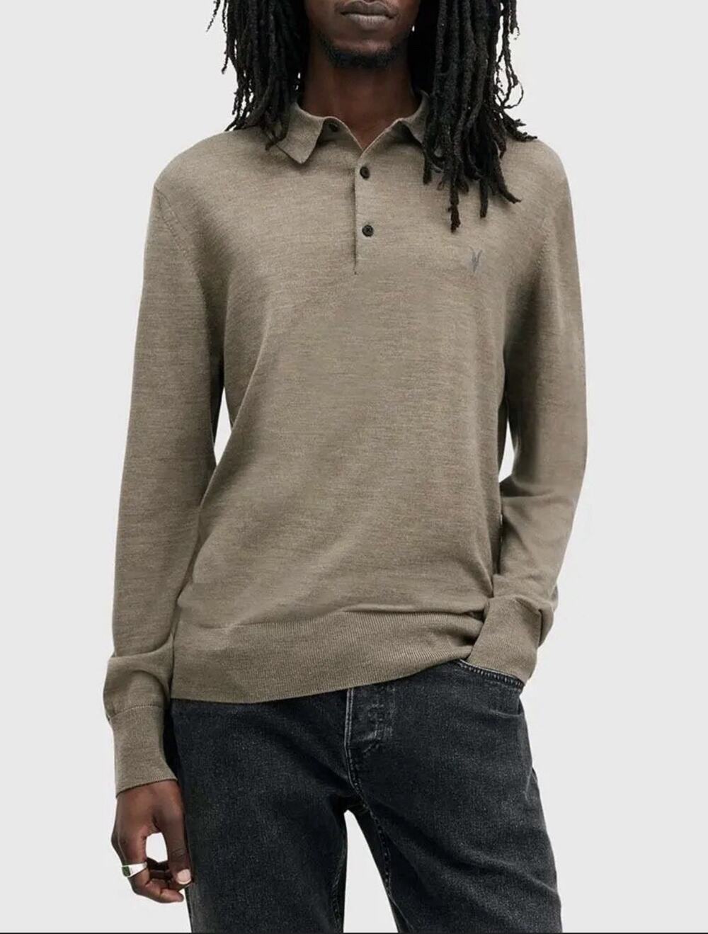 Allsaints Mode Merino Wool Tan Light Sweater Luxury Old Money Grandpa